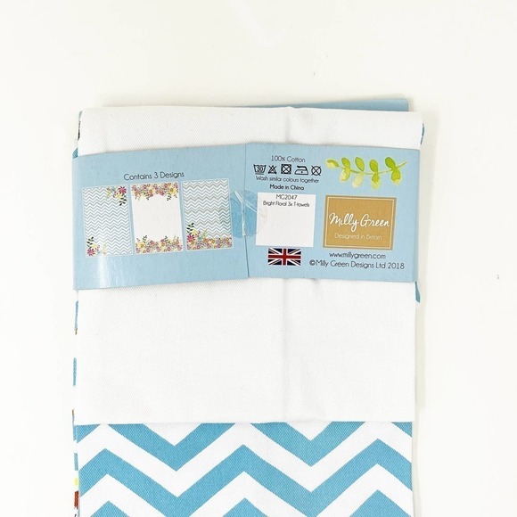 Milly Green Bright Floral Cotton Tea Towels (3) - Picture 3 of 3